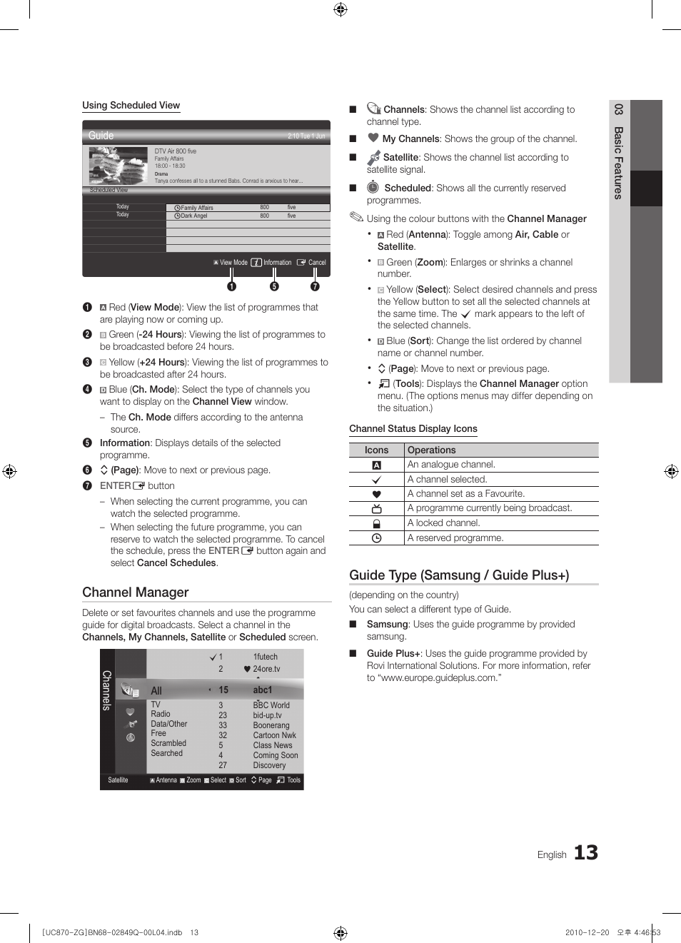 Channel manager, Guide type (samsung / guide plus+) | Samsung UE46S870XS User Manual | Page 13 / 264