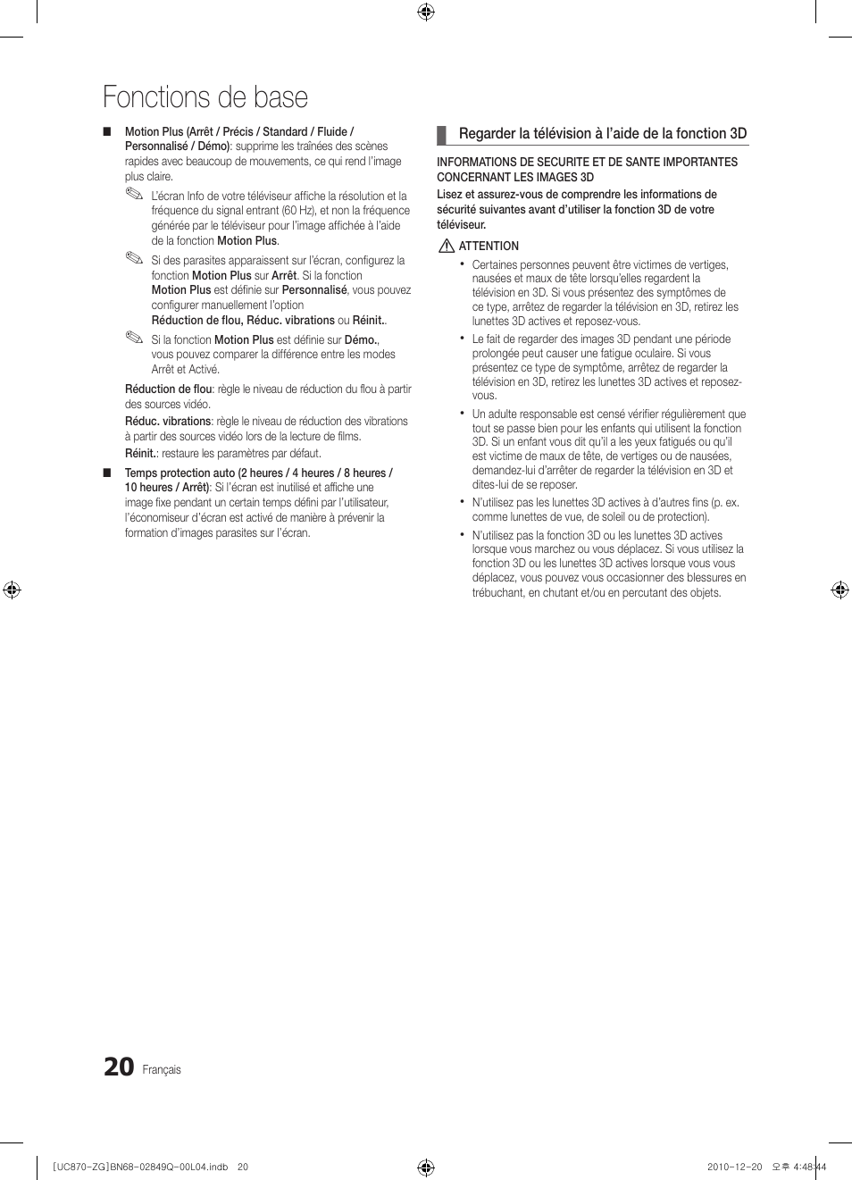 Fonctions de base | Samsung UE46S870XS User Manual | Page 152 / 264