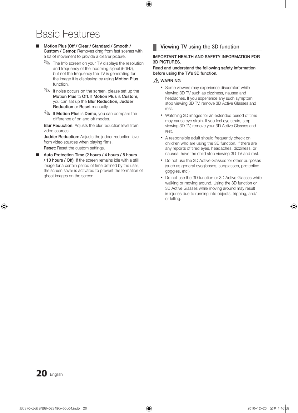 Basic features | Samsung UE46S870XS User Manual | Page 20 / 264
