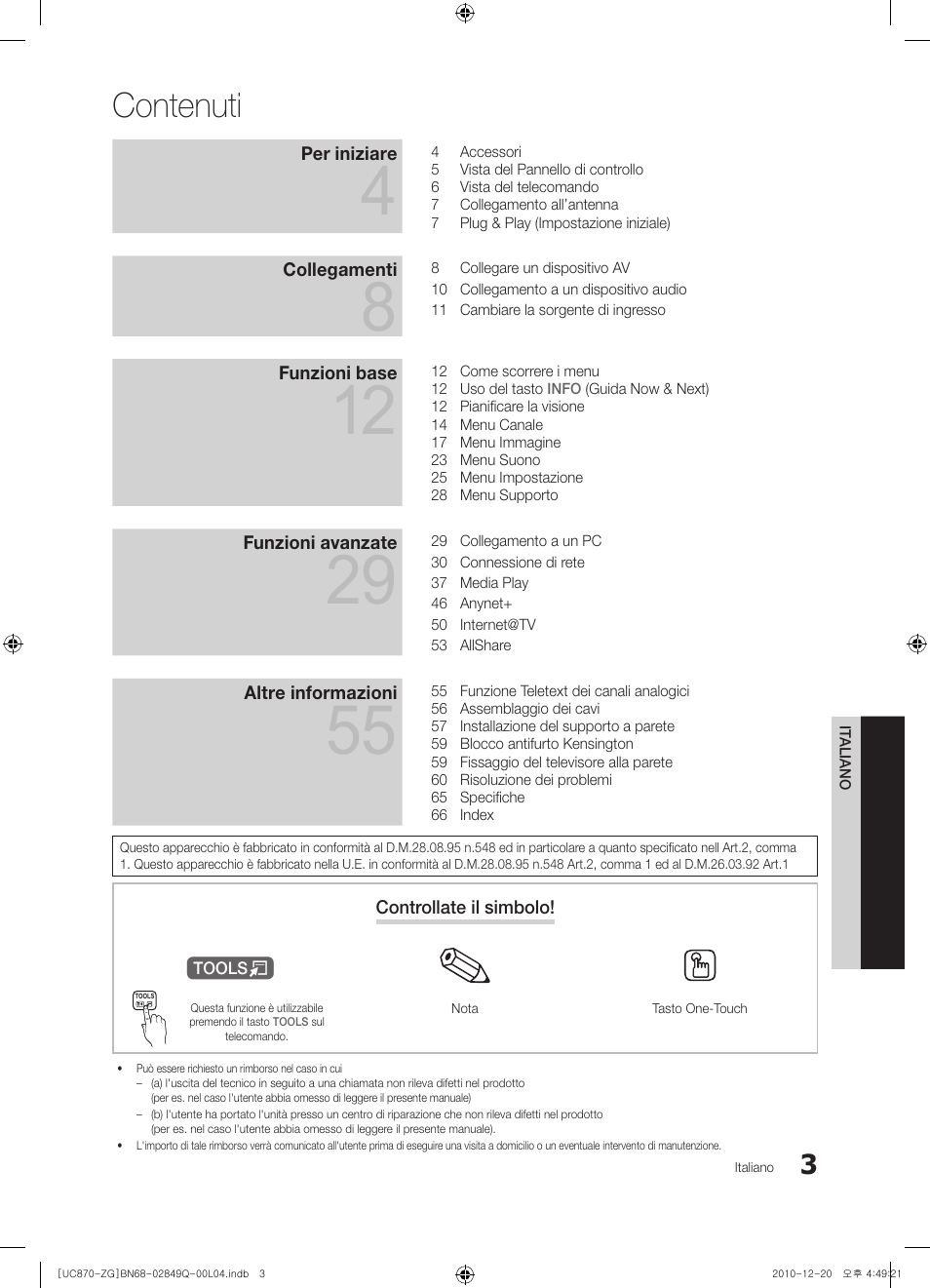 Contenuti | Samsung UE46S870XS User Manual | Page 201 / 264