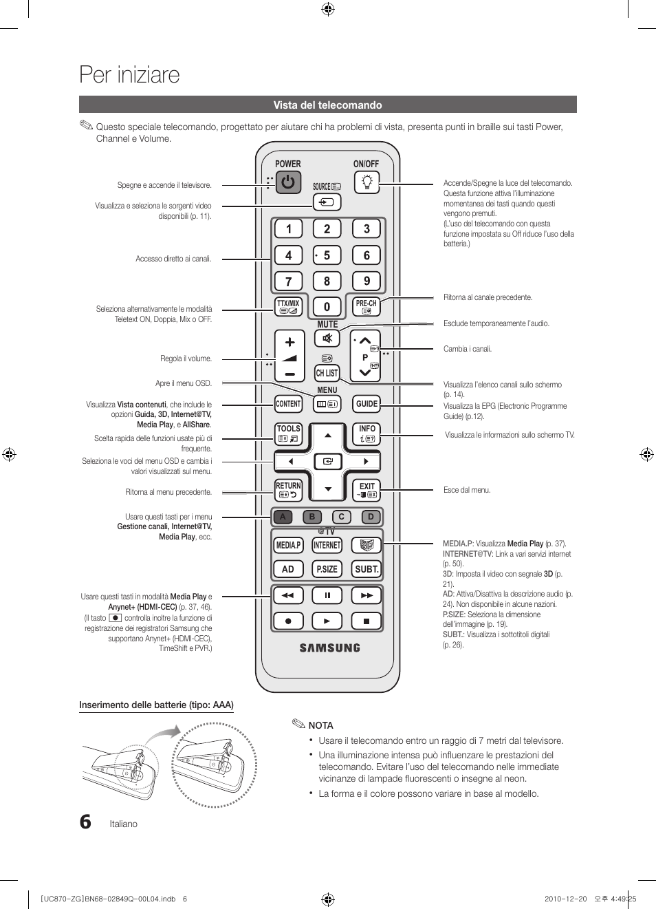 Per iniziare | Samsung UE46S870XS User Manual | Page 204 / 264