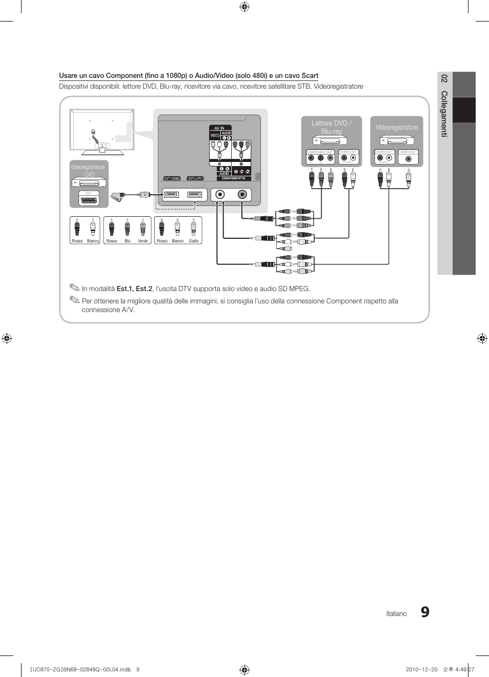 02 collegamenti, Italiano, Videoregistratore lettore dvd / blu-ray | Videoregistratore / dvd | Samsung UE46S870XS User Manual | Page 207 / 264
