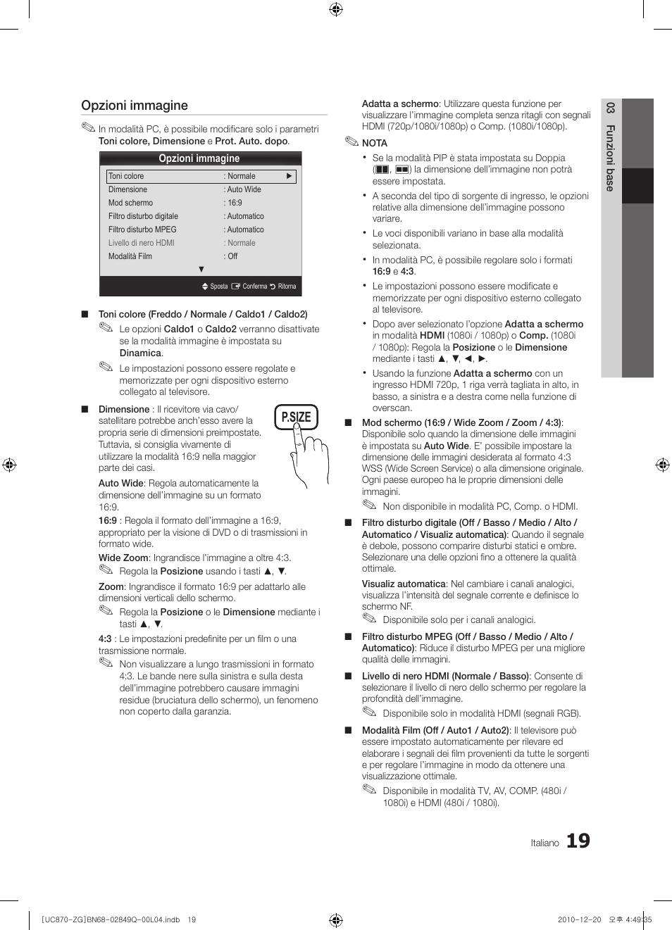 Opzioni immagine, P.size | Samsung UE46S870XS User Manual | Page 217 / 264