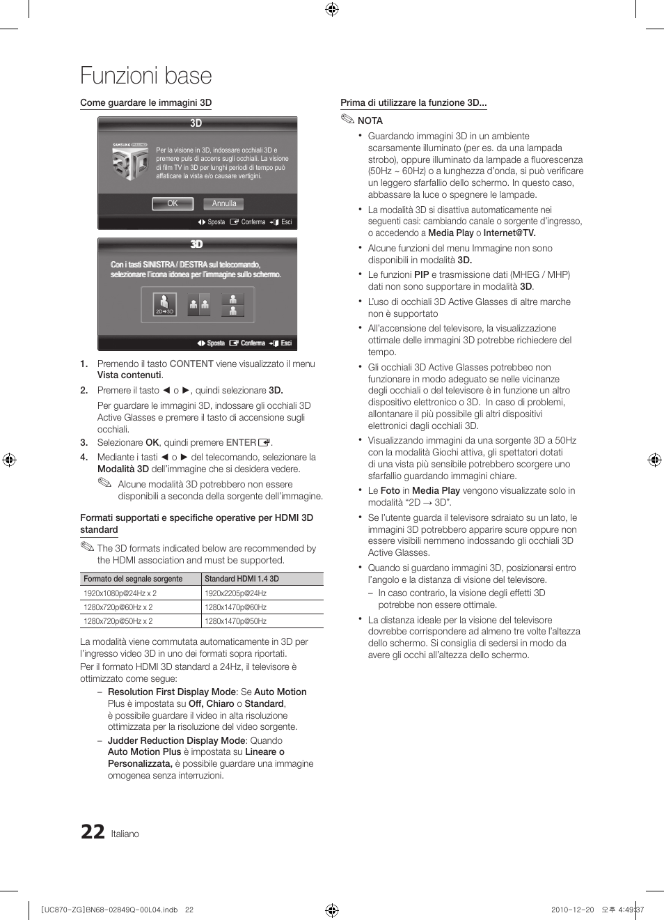Funzioni base | Samsung UE46S870XS User Manual | Page 220 / 264