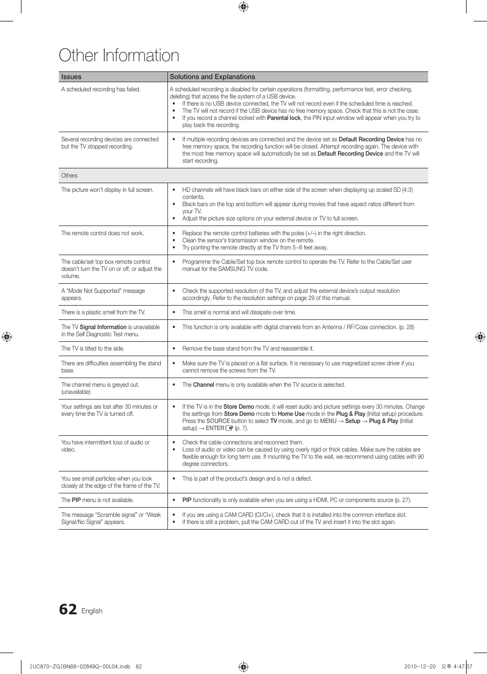 Other information | Samsung UE46S870XS User Manual | Page 62 / 264
