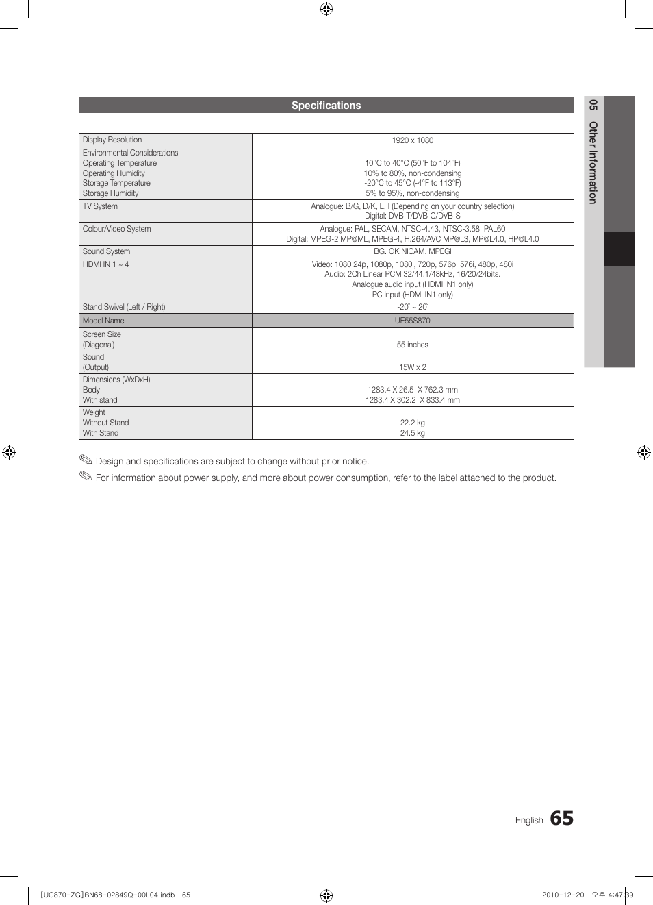 Samsung UE46S870XS User Manual | Page 65 / 264