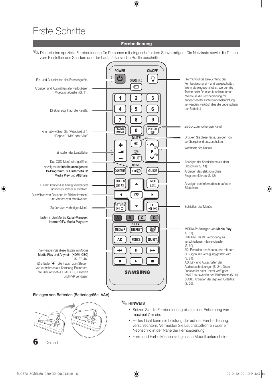 Erste schritte | Samsung UE46S870XS User Manual | Page 72 / 264