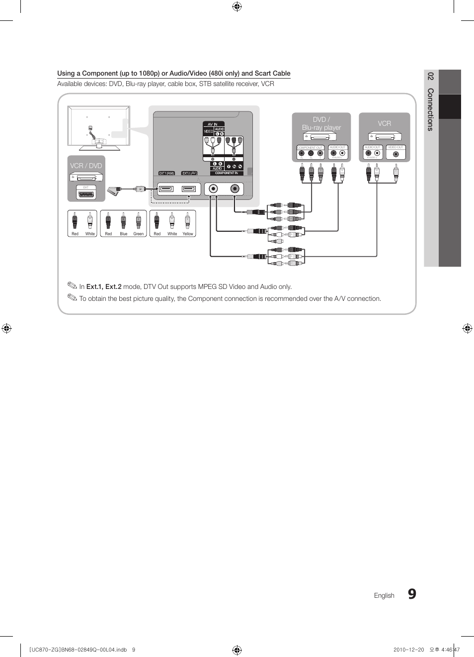 02 connections, English, Vcr / dvd vcr dvd / blu-ray player | Samsung UE46S870XS User Manual | Page 9 / 264