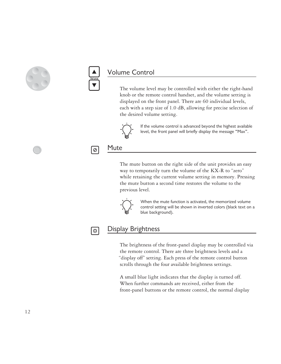 Volume control, Mute, Display brightness | AYRE TK-8150 User Manual | Page 12 / 36