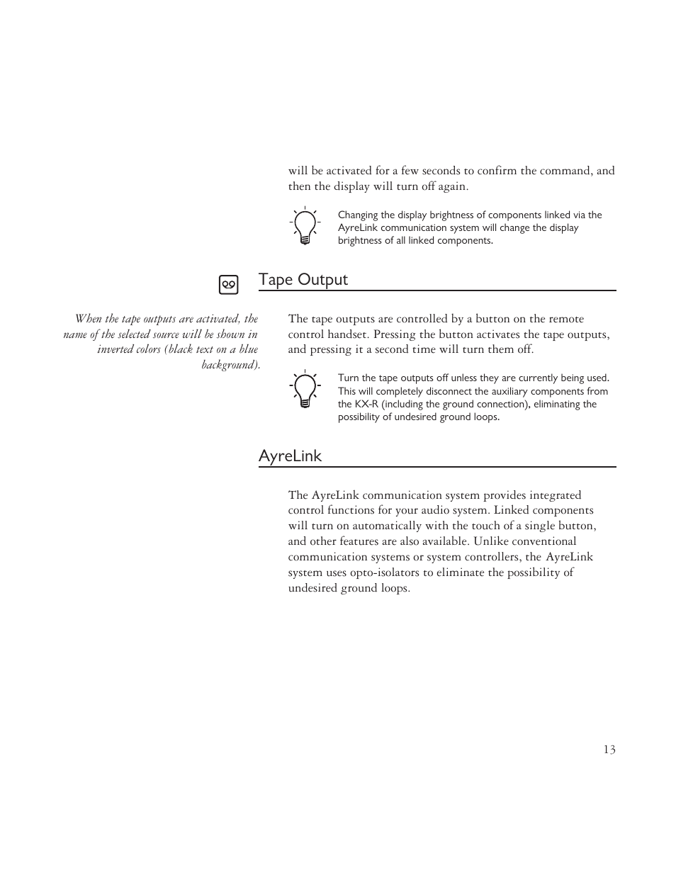 Tape output, Ayrelink | AYRE TK-8150 User Manual | Page 13 / 36