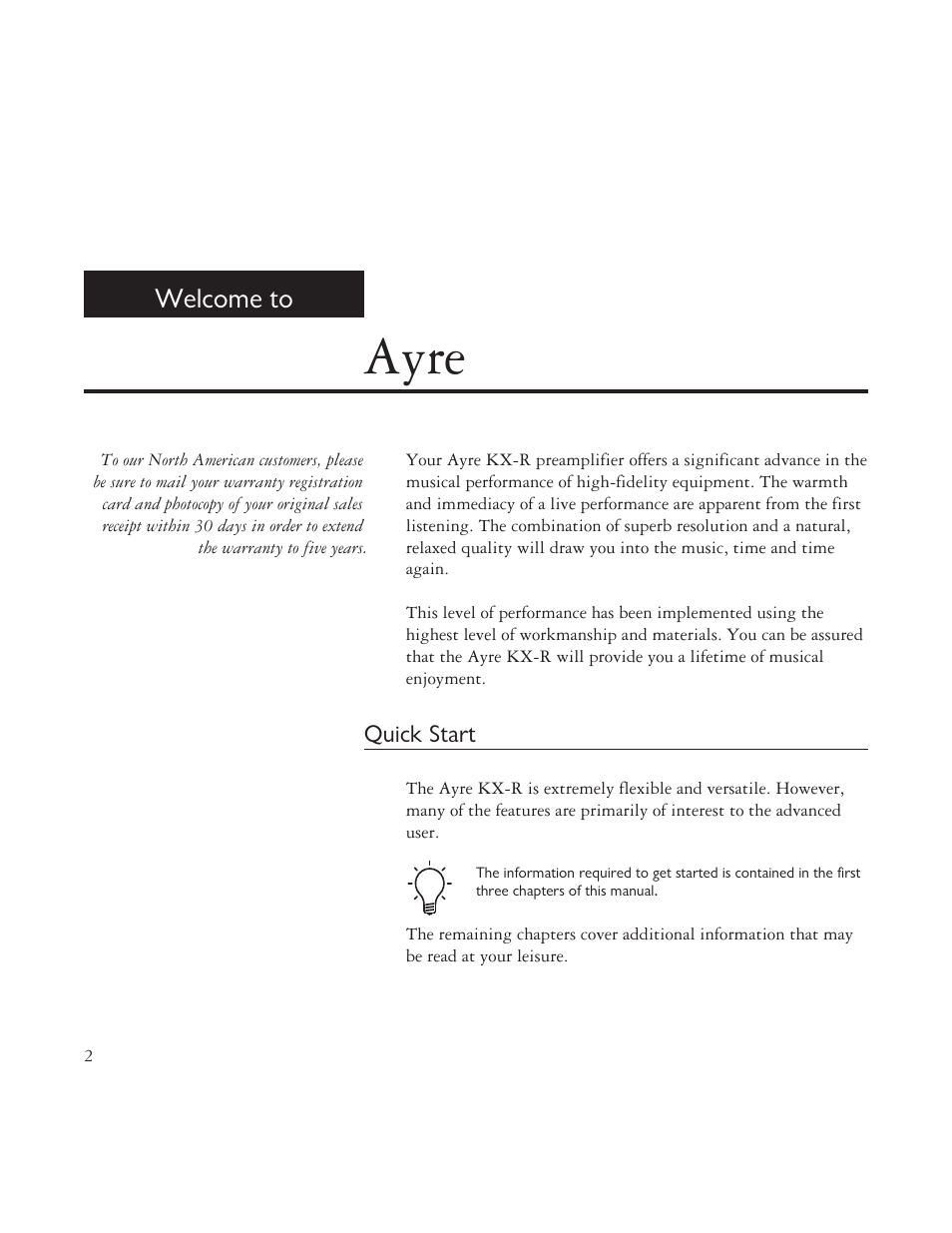 Ayre, Welcome to | AYRE TK-8150 User Manual | Page 2 / 36