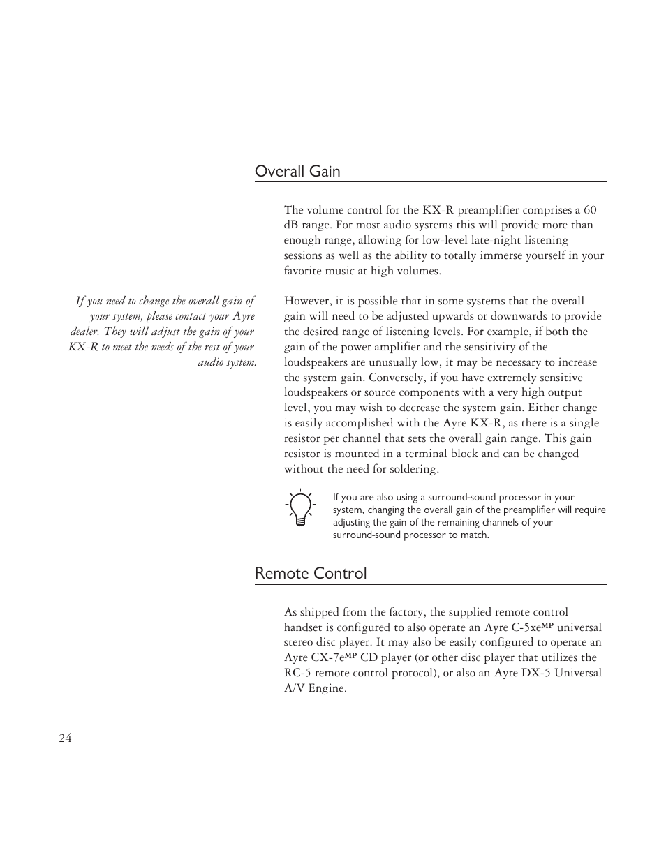 Overall gain, Remote control | AYRE TK-8150 User Manual | Page 24 / 36