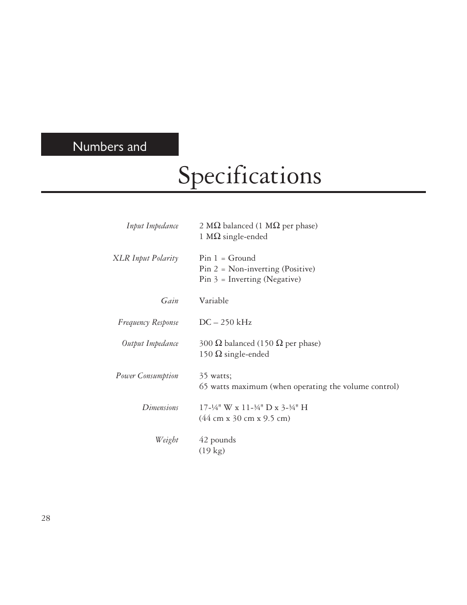 Specifications, Numbers and | AYRE TK-8150 User Manual | Page 28 / 36