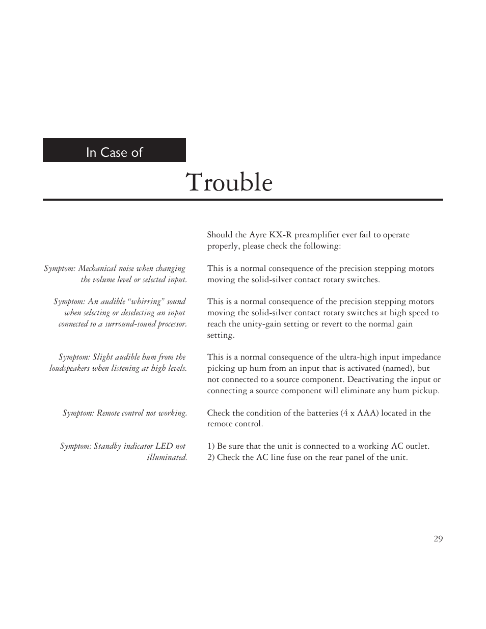 Trouble | AYRE TK-8150 User Manual | Page 29 / 36