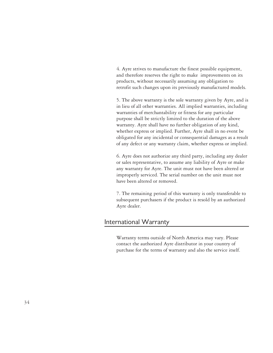 International warranty | AYRE TK-8150 User Manual | Page 34 / 36
