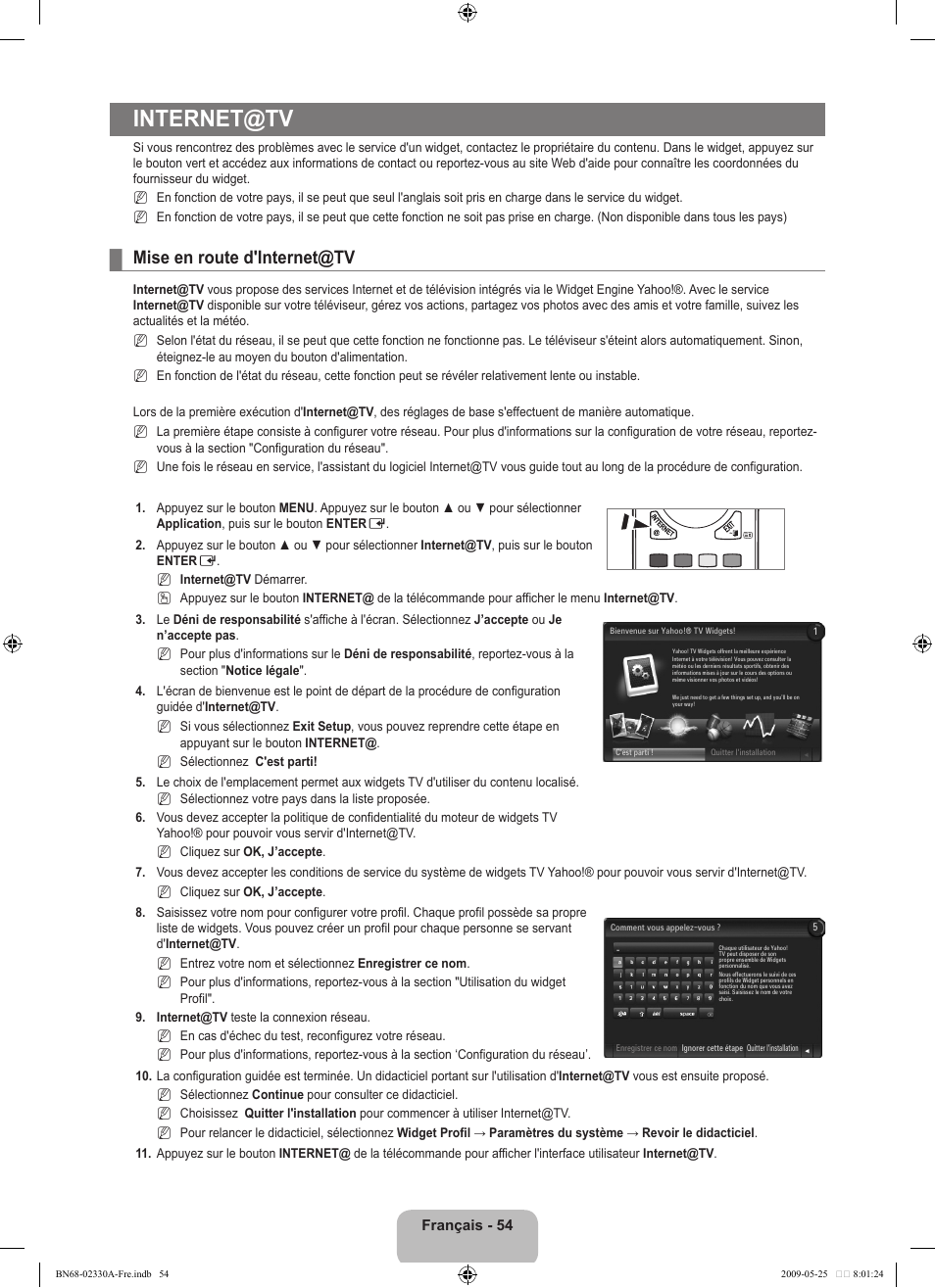 Internet@tv, Mise en route d'internet@tv | Samsung UE46B8090XW User Manual | Page 217 / 317
