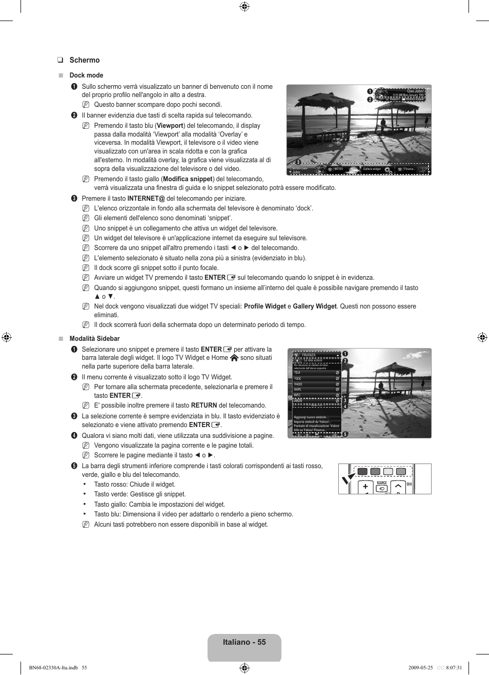 Italiano - 55 schermo | Samsung UE46B8090XW User Manual | Page 292 / 317
