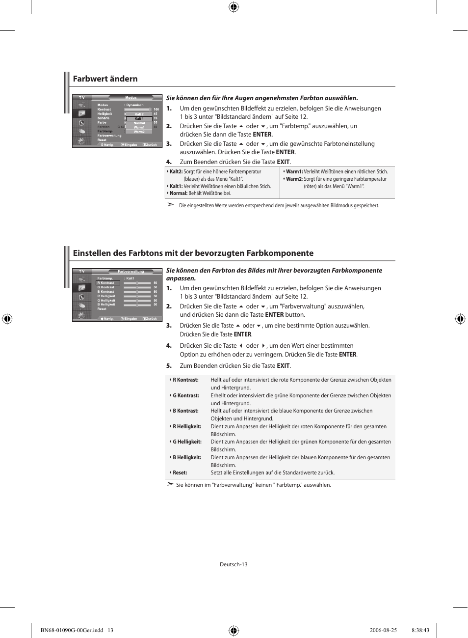 Farbwert ändern | Samsung LE40M71B User Manual | Page 105 / 320