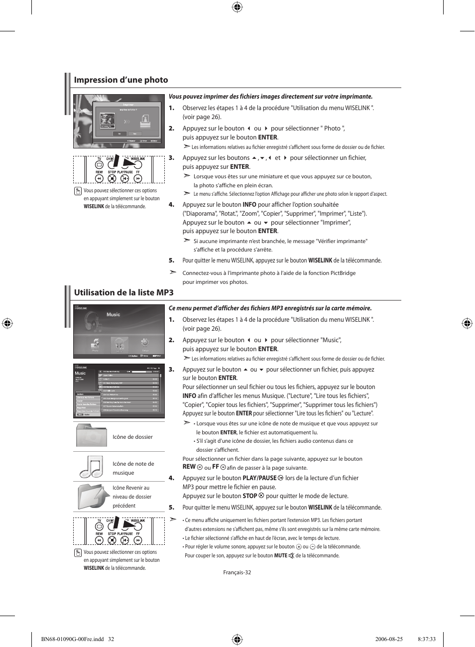 Utilisation de la liste mp3, Impression d’une photo | Samsung LE40M71B User Manual | Page 79 / 320