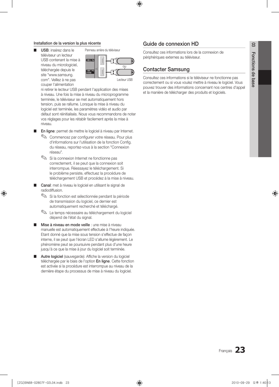 Guide de connexion hd, Contacter samsung | Samsung PS58C6500TW User Manual | Page 133 / 221