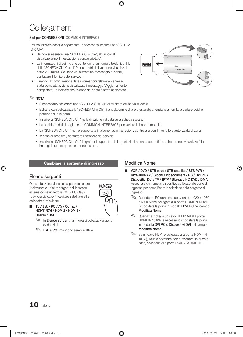 Collegamenti | Samsung PS58C6500TW User Manual | Page 175 / 221