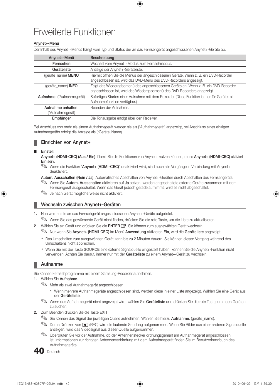 Erweiterte funktionen | Samsung PS58C6500TW User Manual | Page 95 / 221