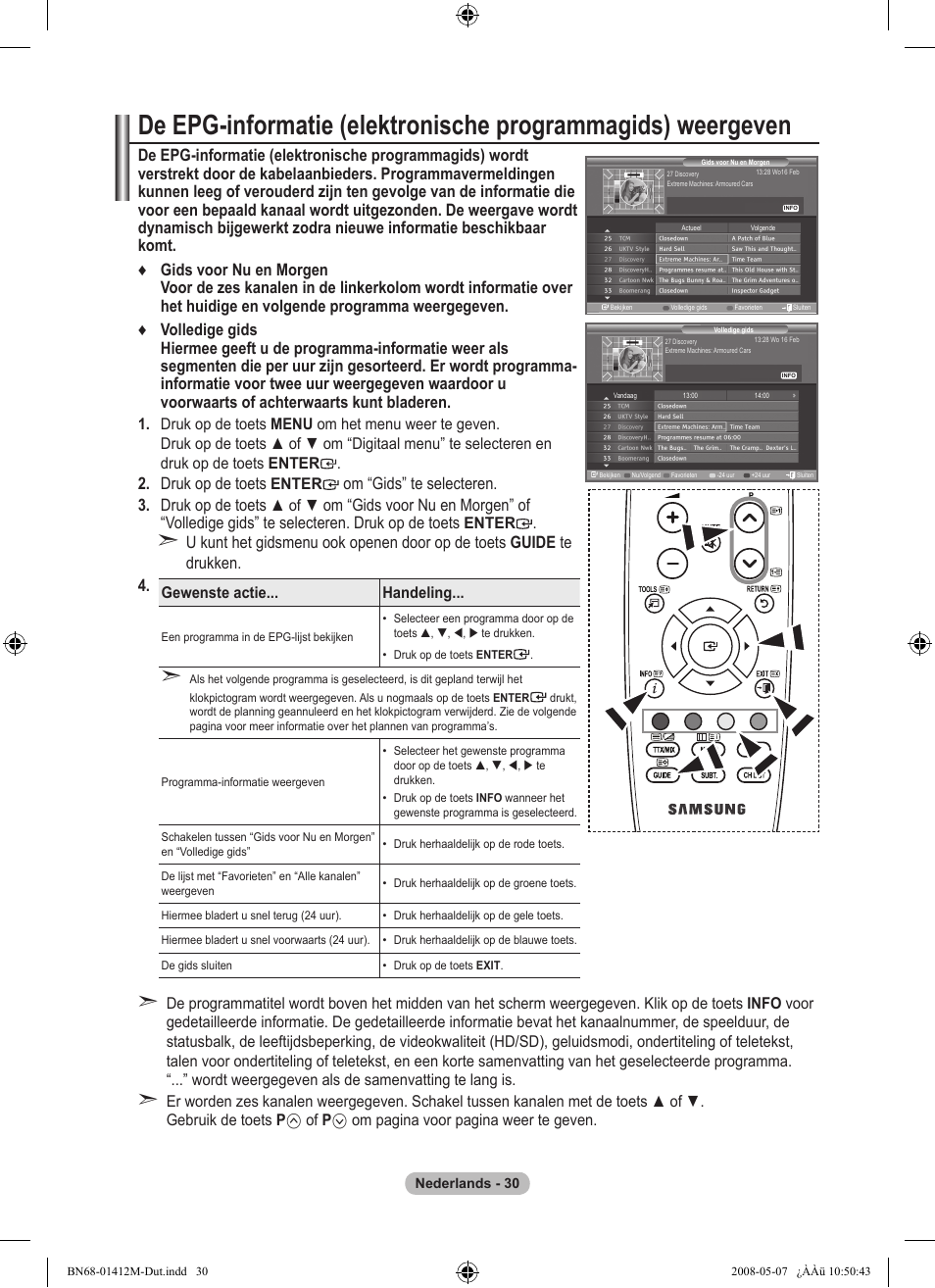 Druk op de toets, Om “gids” te selecteren. . druk op de toets | Samsung LE22A656A1D User Manual | Page 182 / 403