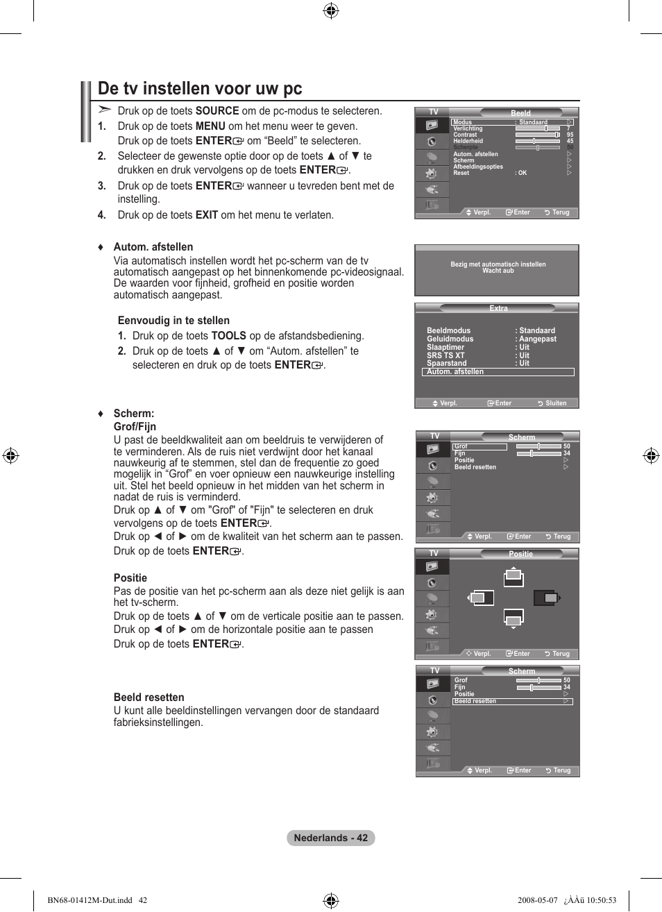 De tv instellen voor uw pc | Samsung LE22A656A1D User Manual | Page 194 / 403
