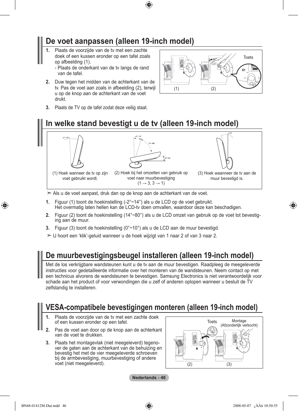 De voet aanpassen (alleen 9-inch model) | Samsung LE22A656A1D User Manual | Page 198 / 403