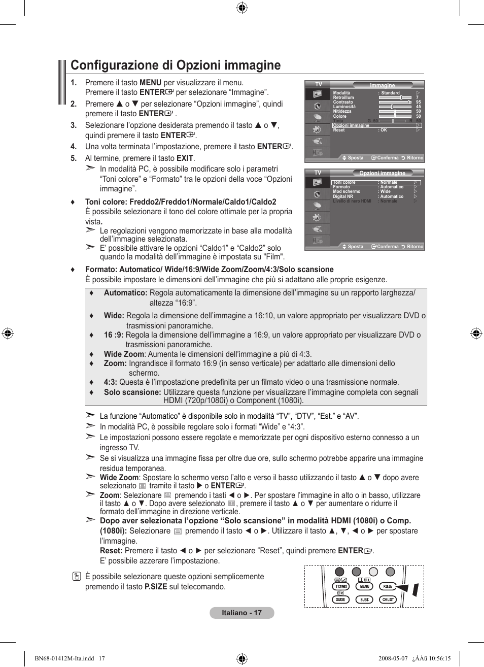 Configurazione di opzioni immagine | Samsung LE22A656A1D User Manual | Page 219 / 403