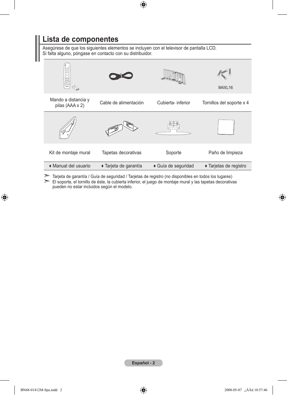 Lista de componentes | Samsung LE22A656A1D User Manual | Page 255 / 403