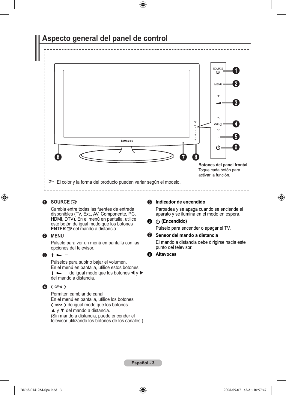 Aspecto general del panel de control | Samsung LE22A656A1D User Manual | Page 256 / 403