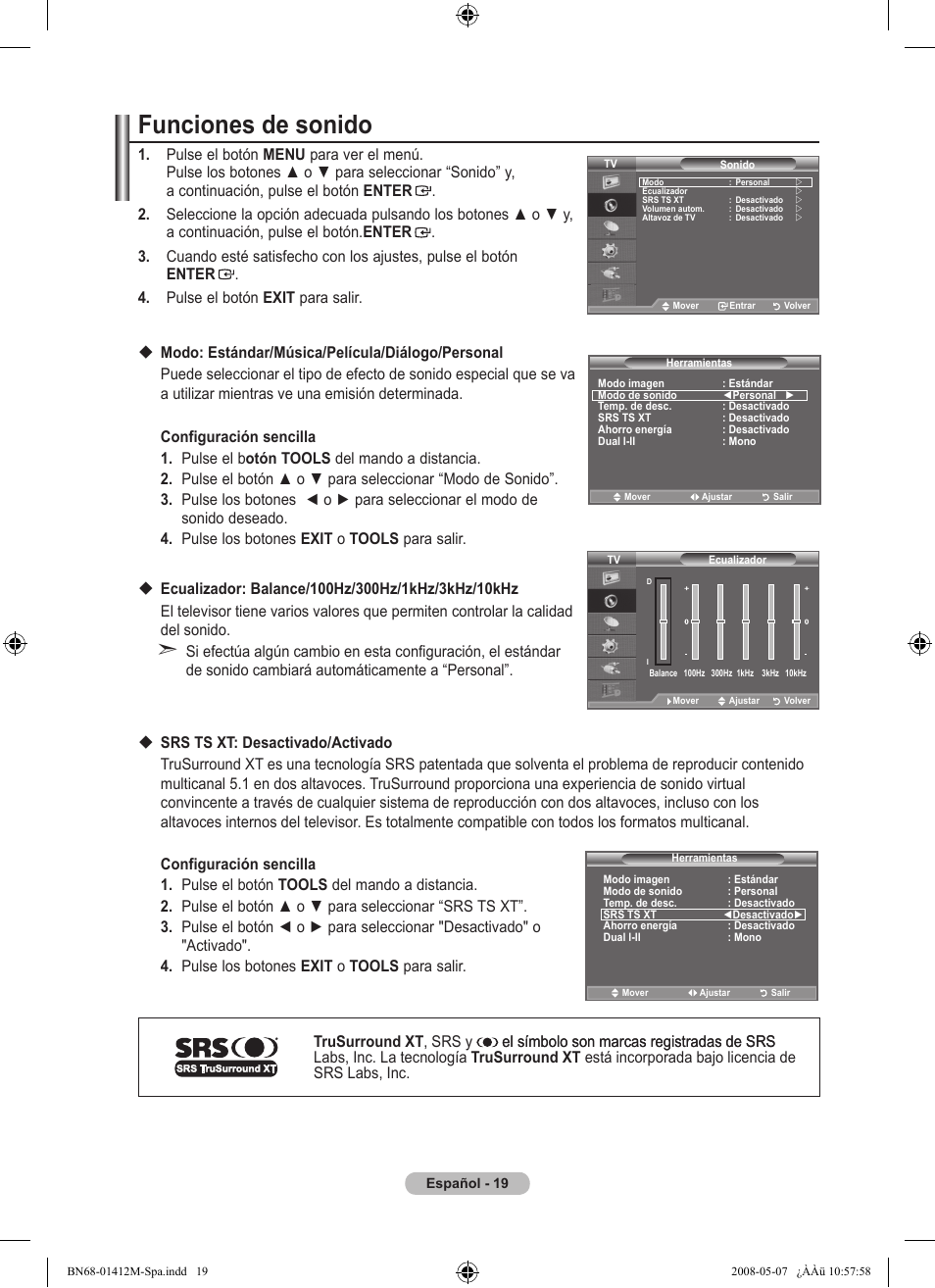 Funciones de sonido | Samsung LE22A656A1D User Manual | Page 272 / 403