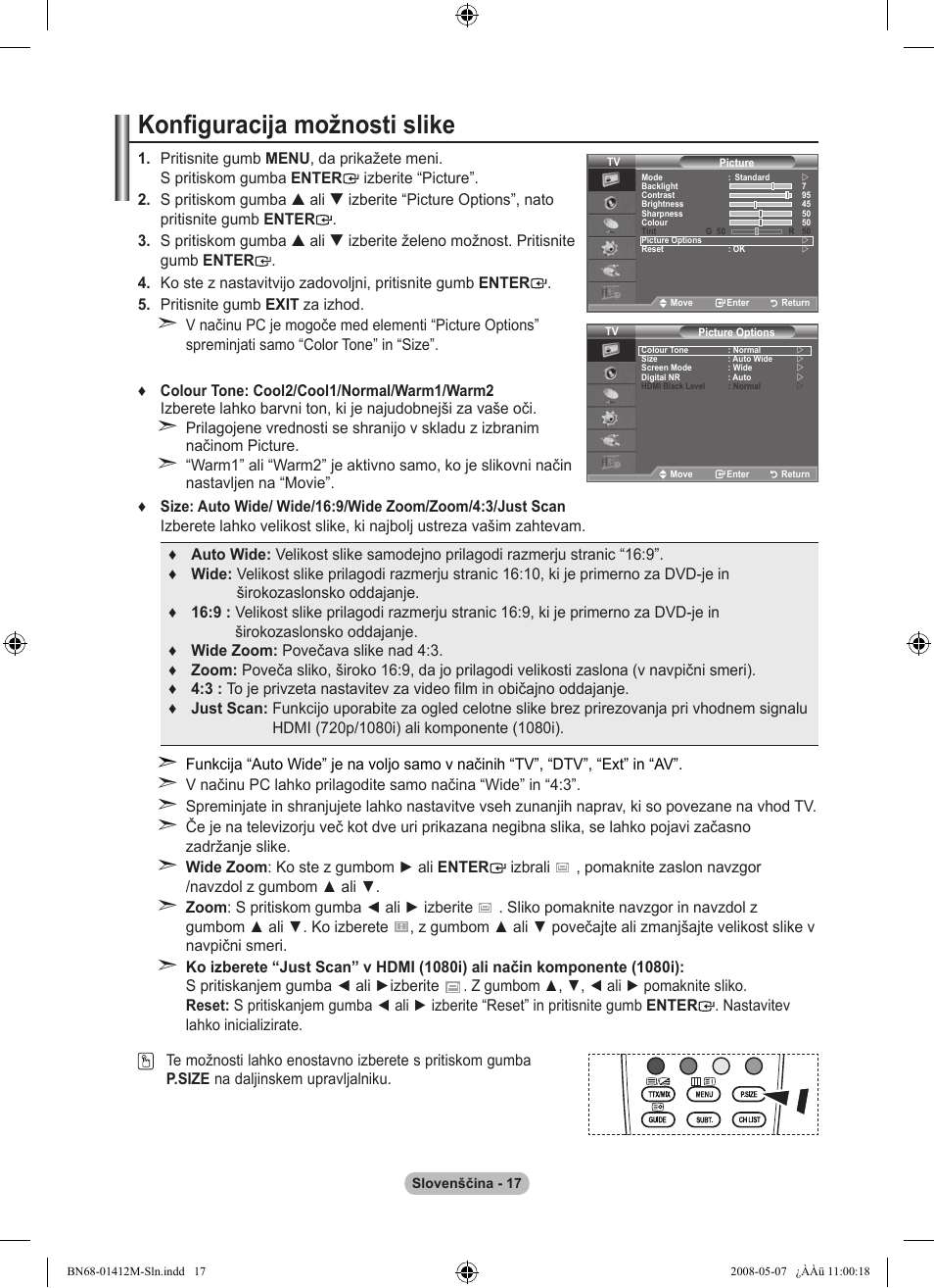 Konfiguracija možnosti slike | Samsung LE22A656A1D User Manual | Page 370 / 403