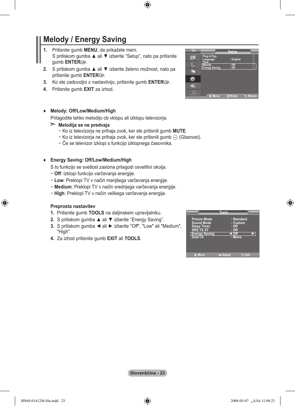 Melody / energy saving | Samsung LE22A656A1D User Manual | Page 376 / 403