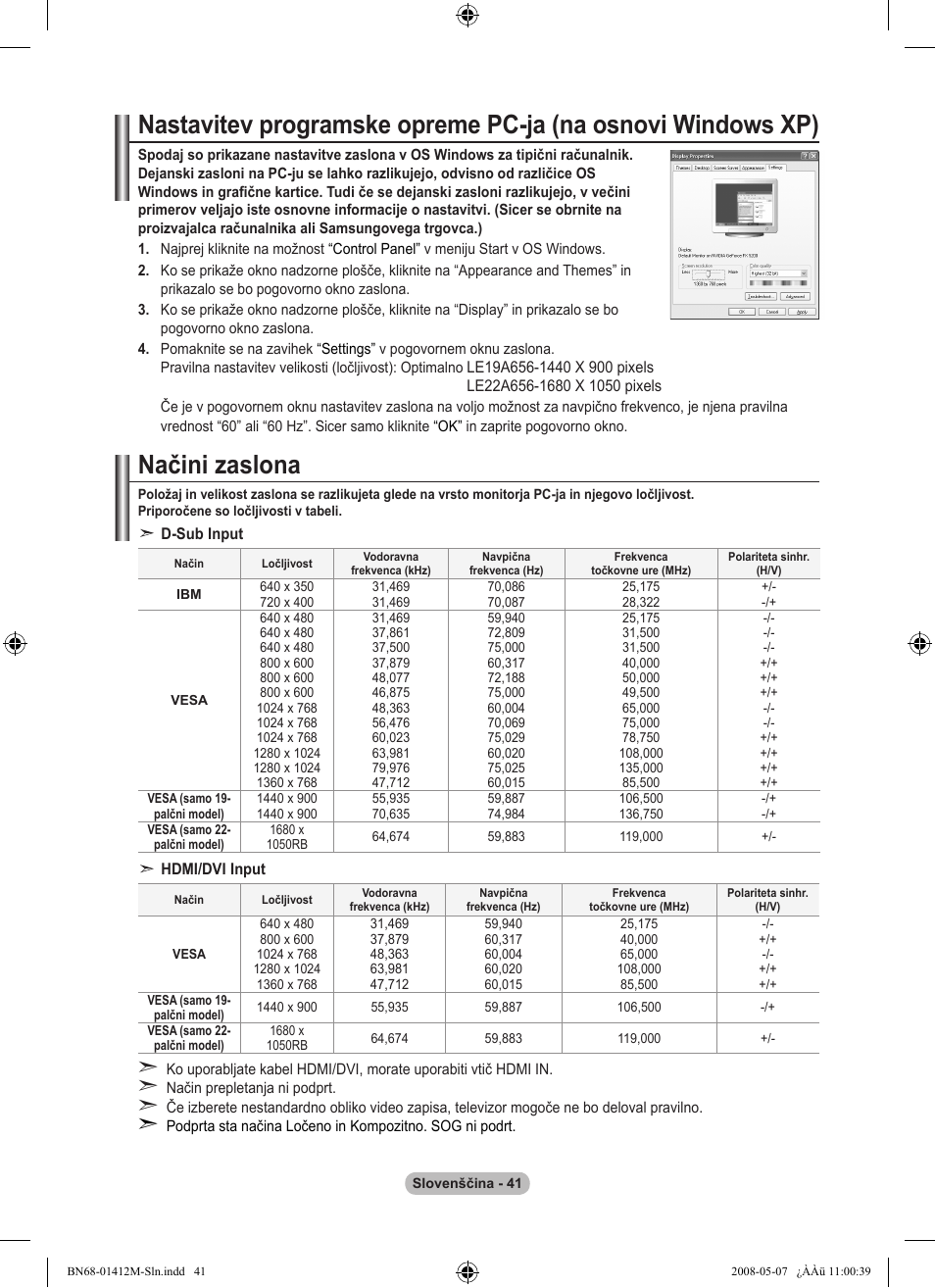 Načini zaslona | Samsung LE22A656A1D User Manual | Page 394 / 403