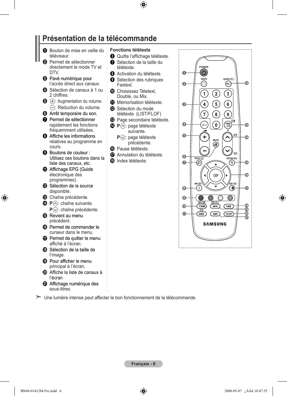 Présentation de la télécommande | Samsung LE22A656A1D User Manual | Page 58 / 403