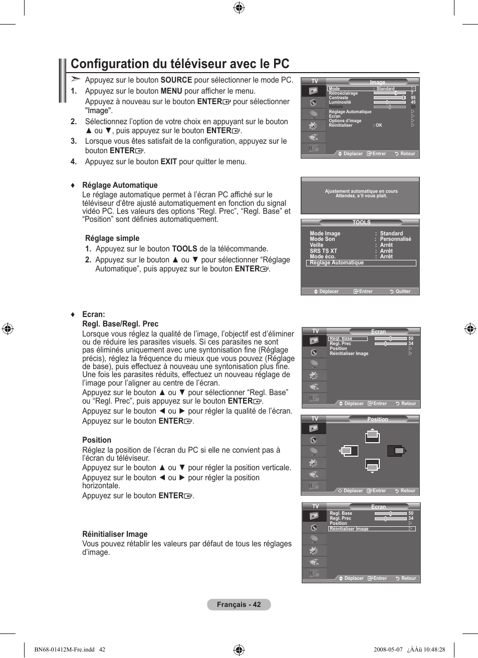 Configuration du téléviseur avec le pc | Samsung LE22A656A1D User Manual | Page 94 / 403