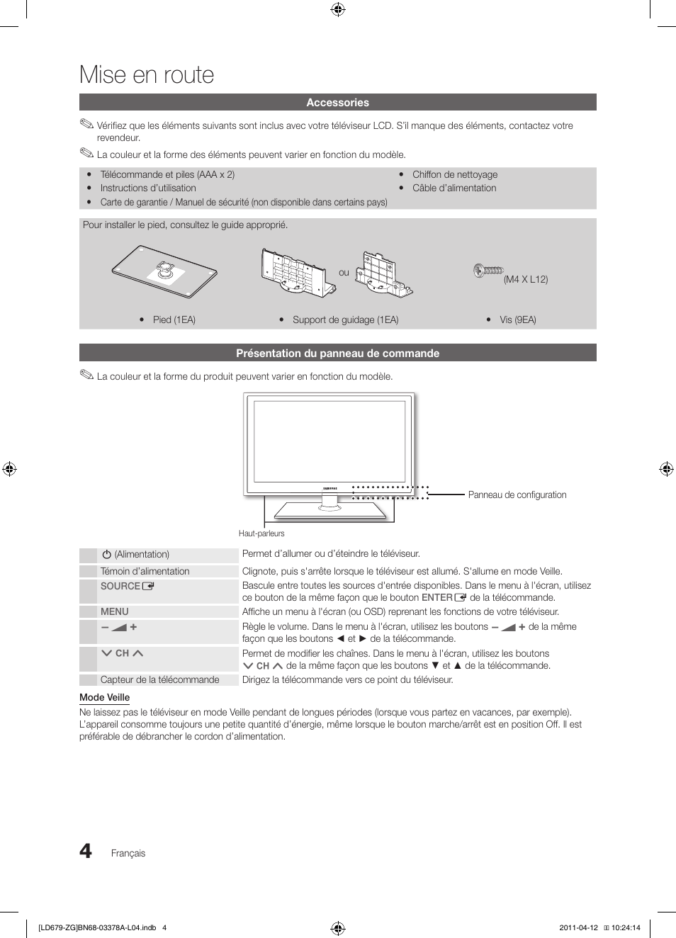 Mise en route | Samsung LE46D679M3S User Manual | Page 112 / 217