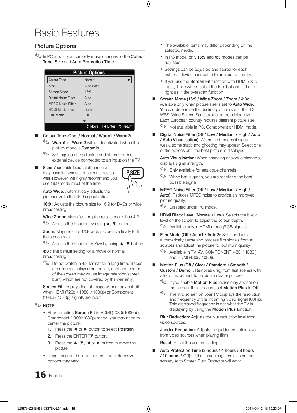 Basic features | Samsung LE46D679M3S User Manual | Page 16 / 217