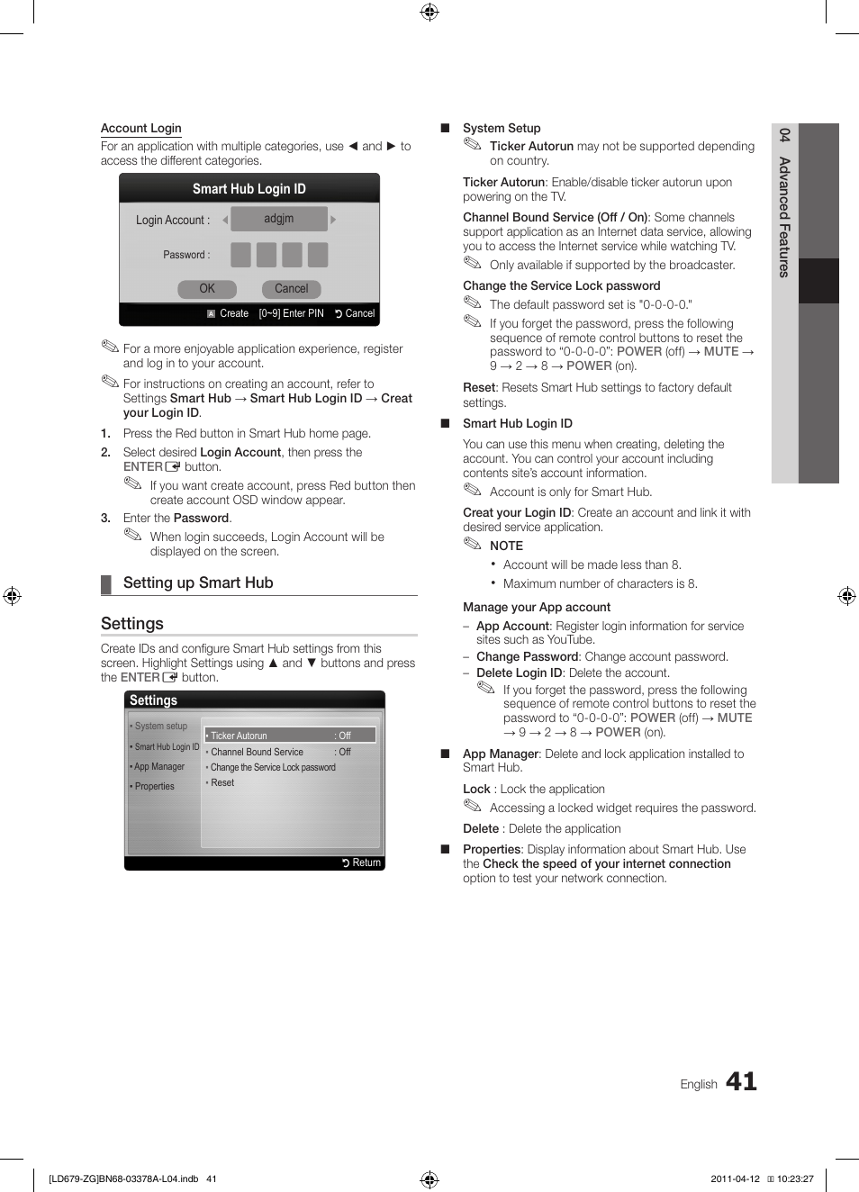 Settings | Samsung LE46D679M3S User Manual | Page 41 / 217