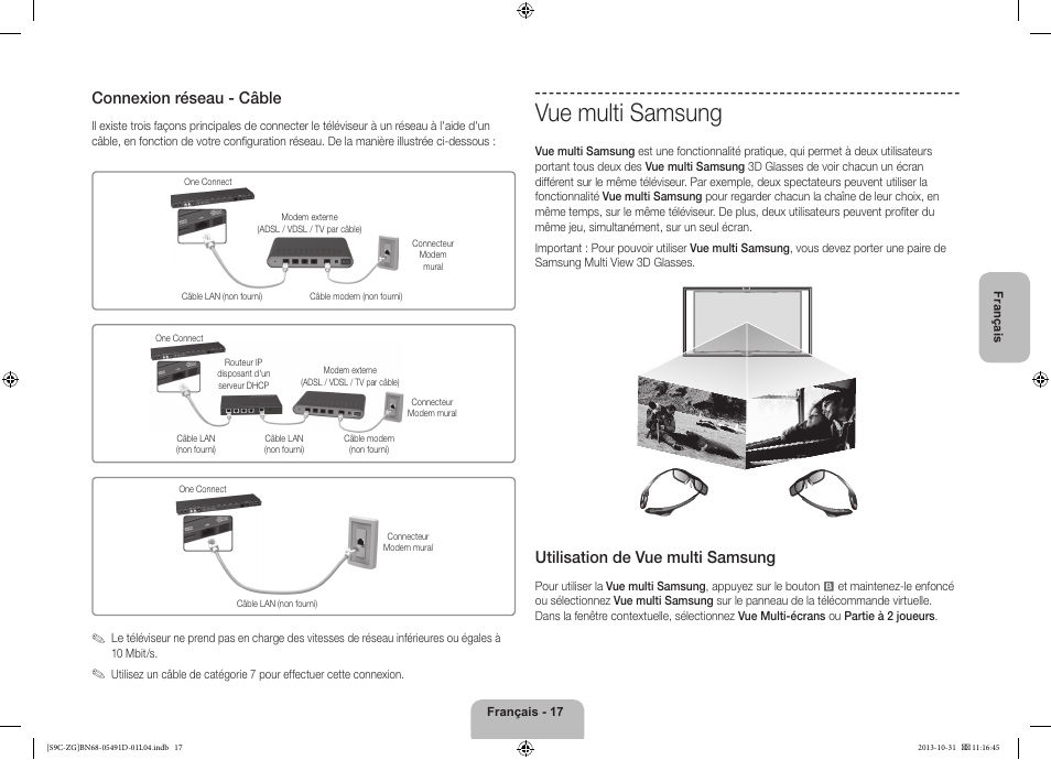 Vue multi samsung, Connexion réseau - câble, Utilisation de vue multi samsung | Samsung KE55S9CSL User Manual | Page 65 / 97