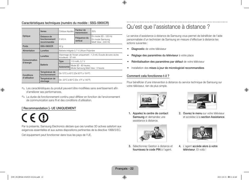 Qu'est que l'assistance à distance | Samsung KE55S9CSL User Manual | Page 70 / 97