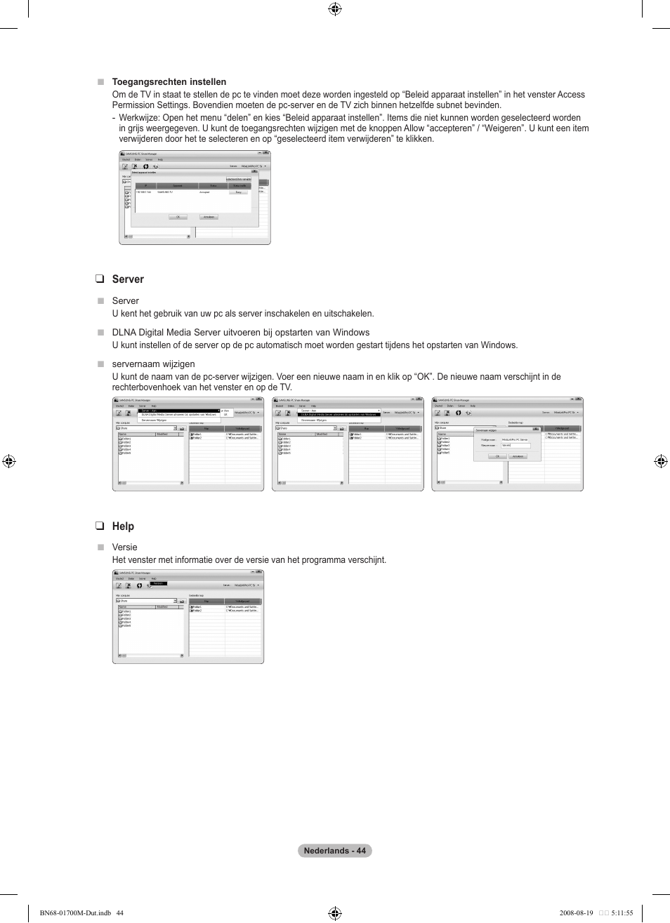 Server, Help | Samsung LE46A756R1M User Manual | Page 226 / 422