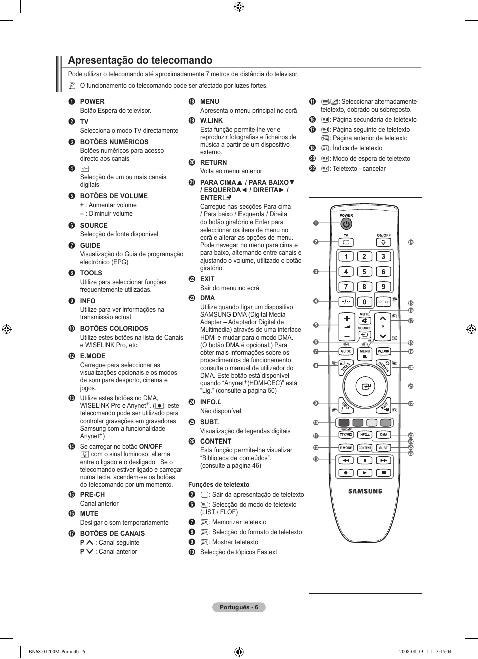 Apresentação do telecomando | Samsung LE46A756R1M User Manual | Page 248 / 422