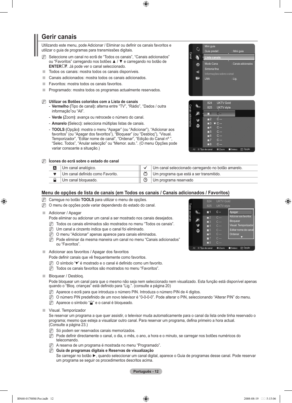 Gerir canais | Samsung LE46A756R1M User Manual | Page 254 / 422