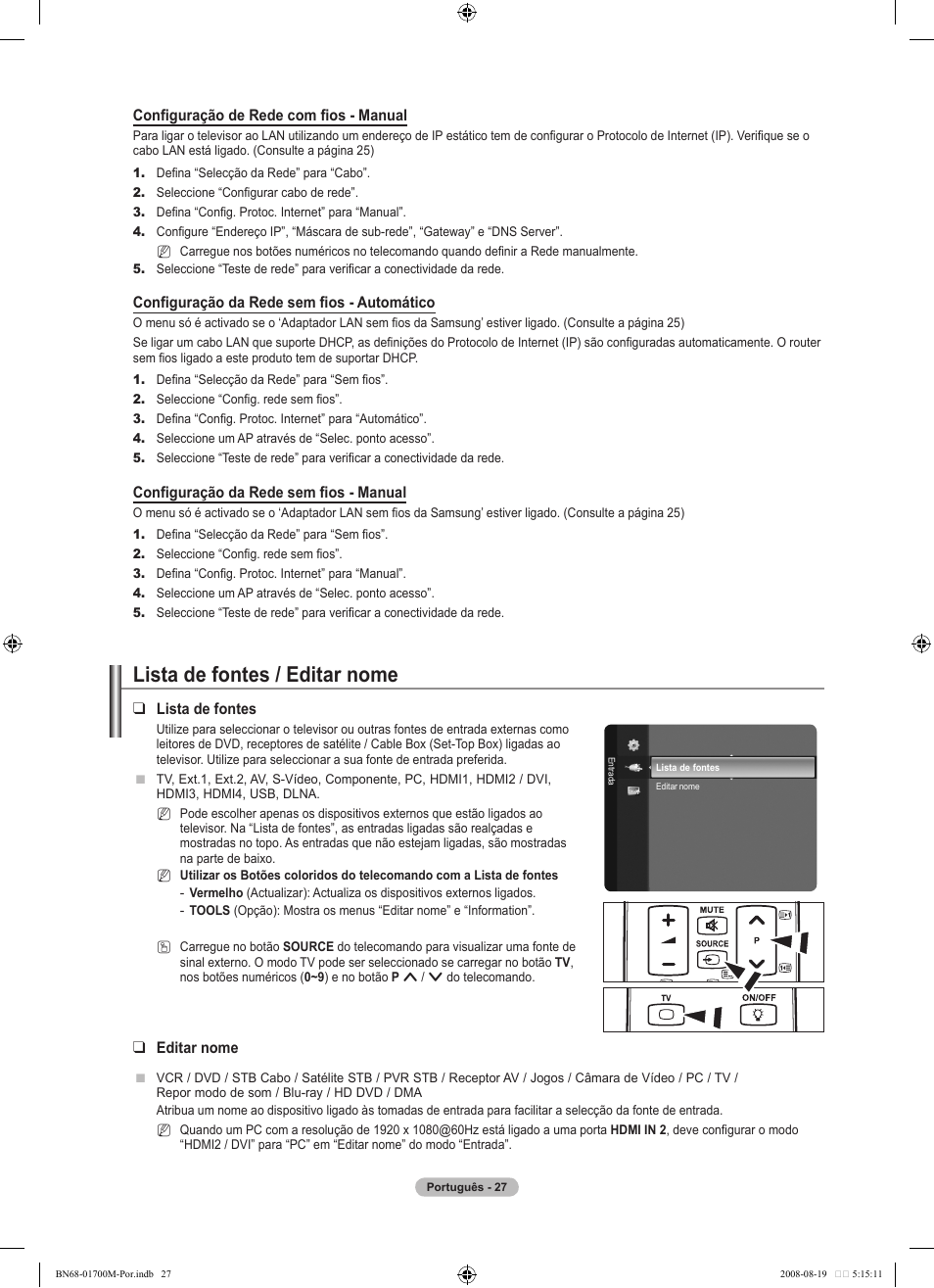 Lista de fontes / editar nome | Samsung LE46A756R1M User Manual | Page 269 / 422