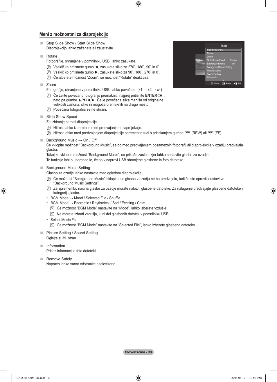 Meni z možnostmi za diaprojekcijo | Samsung LE46A756R1M User Manual | Page 335 / 422