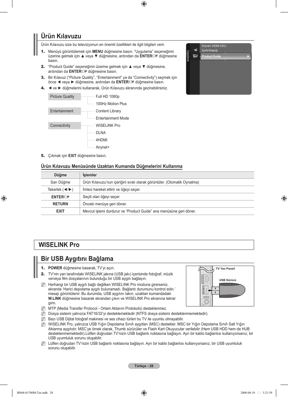 Ürün kılavuzu, Wiselink pro bir usb aygıtını bağlama | Samsung LE46A756R1M User Manual | Page 390 / 422