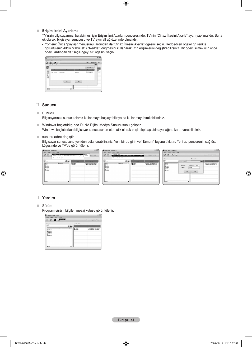 Sunucu, Yardım | Samsung LE46A756R1M User Manual | Page 406 / 422